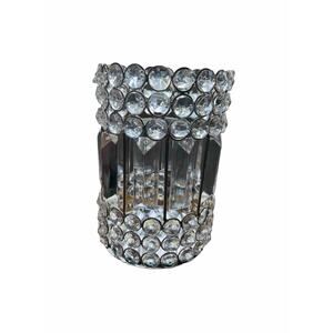 American Style Clear Silver Glass Crystal Votive Holder Decorative Candle 7" New